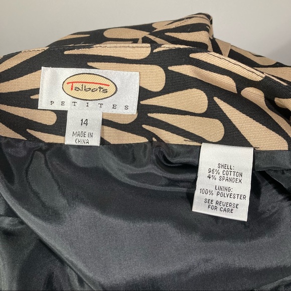 Talbots Petites Tan Black Print Cotton Blend Belted Zipper Pencil Skirt Sz 14 - Picture 2 of 3